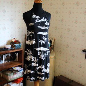 Old Navy Black Halter Dress with Palm Tree Pattern - Petite Small NWOT